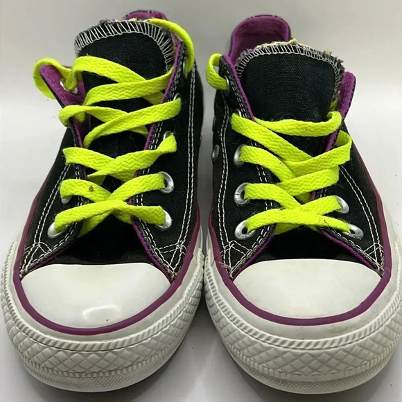 Converse women’s low top sneakers shoes black purple double tongue 6 140062F Y2K - Picture 4 of 10